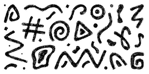 Set of Design Elements Black Scrawls and Scribbles Isolated on White Backdrop. Style of Children's Drawing.