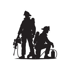 Firefighters pose silhouette vector illustration 