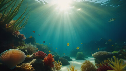 Fototapeta na wymiar underwater world, plants, flowers, shells, creatures