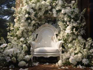 White armchair decorated with flowers