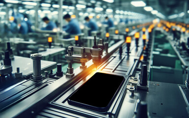 Smartphone manufacturing factory Modern belts and machinery