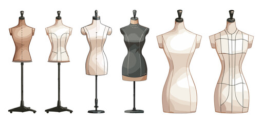 Tailors mannequins. Isolated mannequin for tailor or fashion design workshop. Sewing equipments, clothes design hobby, vector elements