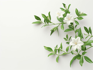 Fleurs sur fond blanc : vision minimaliste d'un galant de nuit, cestreau nocturne, jasmin de nuit (cestrum nocturnum / night blooming jasmine)