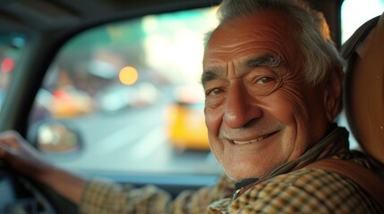 Simple yet engaging background featuring a jovial taxi driver, enhancing the commute experience with a friendly face