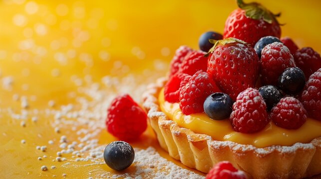 Simple yet enchanting image capturing the fantasy-like appeal of a fruit-topped pastry