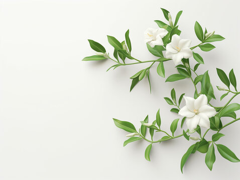Fleurs sur fond blanc : vision minimaliste d'un galant de nuit, cestreau nocturne, jasmin de nuit (cestrum nocturnum / night blooming jasmine)