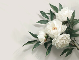 Fleurs sur fond blanc : vision minimaliste de pivoines - obrazy, fototapety, plakaty