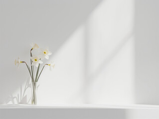 Fleurs sur fond blanc : vision minimaliste de jonquilles (daffodil) - obrazy, fototapety, plakaty