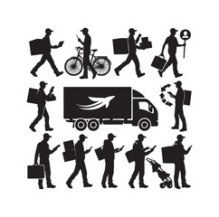 Delivery man silhouettes vector illustration set