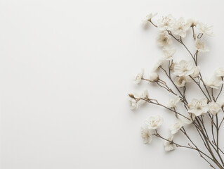 Fleurs sur fond blanc : vision minimaliste de fleurs de cerisiers sur leur branchage - obrazy, fototapety, plakaty