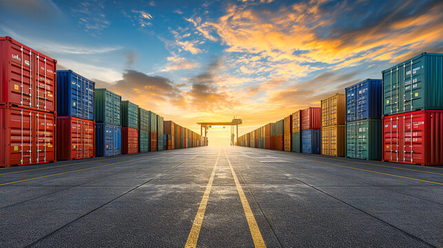 Tranquil Road at Sunset, Asphalt Highway Stretching into a Breathtaking Landscape