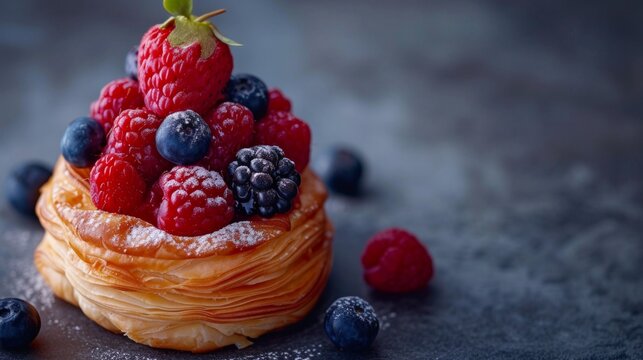 Clean and understated image highlighting the allure of a pastry adorned with ripe berries