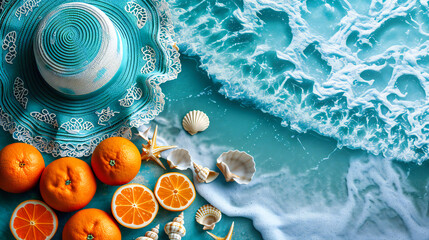 Tropical Beach Summer Background, Starfish and Seashells on Sandy Shore, Vacation Concept - Powered by Adobe