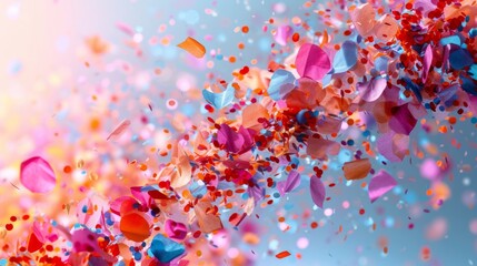 Minimalist backdrop enhanced by a cascade of vibrant confetti, adding energy and movement to the composition