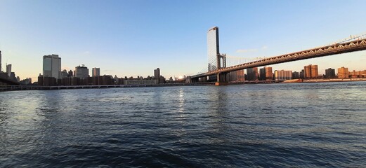 New York city bridge and city skyline