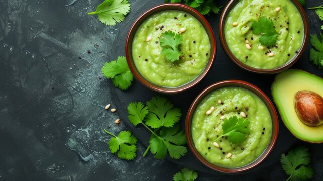 Clean and crisp image capturing the beauty of avocado gazpacho garnished with cilantro