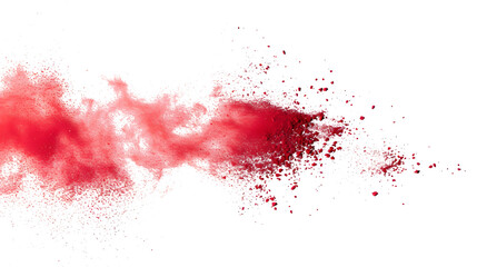 Red chalk pieces and dust flying, effect explode isolated on white background - obrazy, fototapety, plakaty