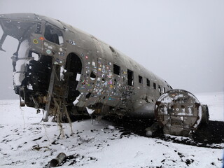 The wreck of the DC3 aircraft in Iceland located on the sands of the Sólheimasandur in the extreme south of Iceland