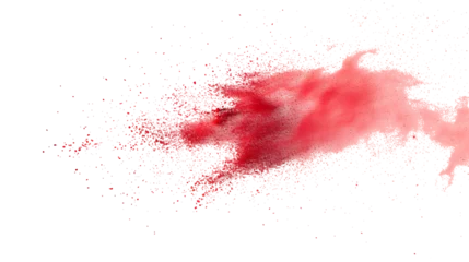 Gordijnen Red chalk pieces and dust flying, effect explode isolated on white background © john