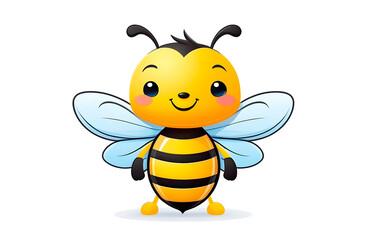 Drawing of a happy bee isolated on a white background.