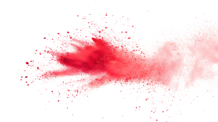 Red chalk pieces and dust flying, effect explode isolated on white background