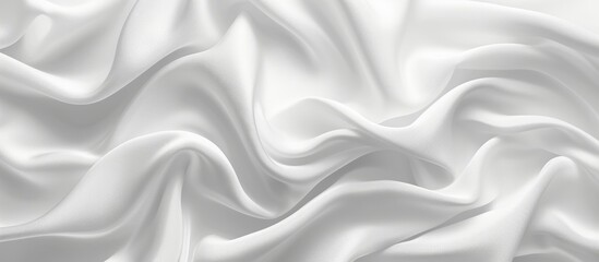 Obraz premium A detailed image of a white cloth displaying wave-like patterns on a white background, resembling liquid movement. The petal-shaped patterns create an artistic and captivating monochrome composition.