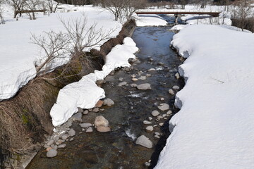 雪溶け風景 山形県庄内