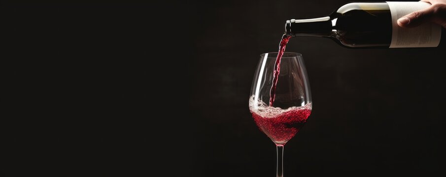 An image showing a hand pouring wine from a bottle, with ample copy space available.