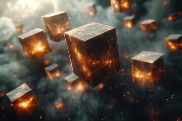 A mesmerizing scene of hazy cubes, illuminated by soft light, captured in a striking screenshot