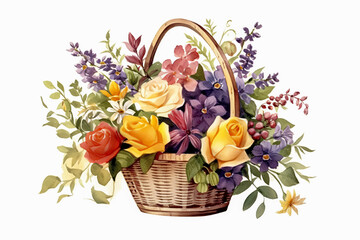 Fototapeta na wymiar composition of wildflowers beautifully arranged in a wicker basket
