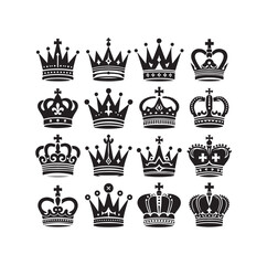 Kings crown icon set vector illustration silhouette style
