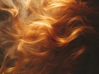 Close-Up of Flowing Auburn Hair with Warm Side Lighting - Vibrant Texture and Dynamic Colors in Haircare and Beauty Concept with Movement - obrazy, fototapety, plakaty