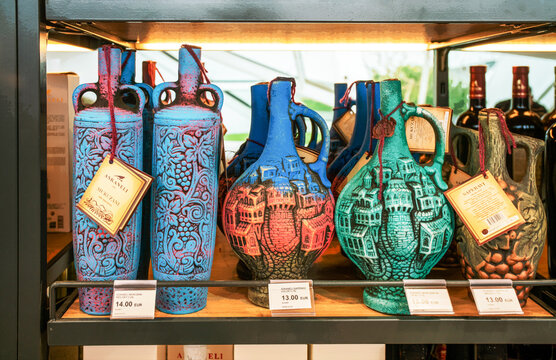 Stunning clay bottles with famous Georgian wine  (fo Russians before but now to Europeans also) :Saperavi and Mukuzani