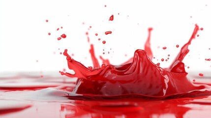 Splashing color red drops splash liquid cream plain white background