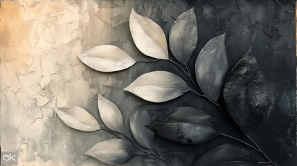 Black and White Painting With Leaves