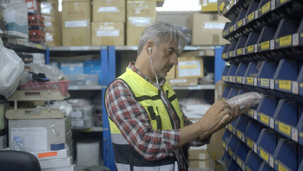 Employee is checking the goods in the warehouse.