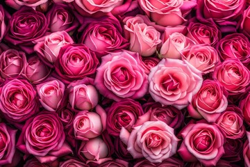 Gradient of pink roses background in full bloom