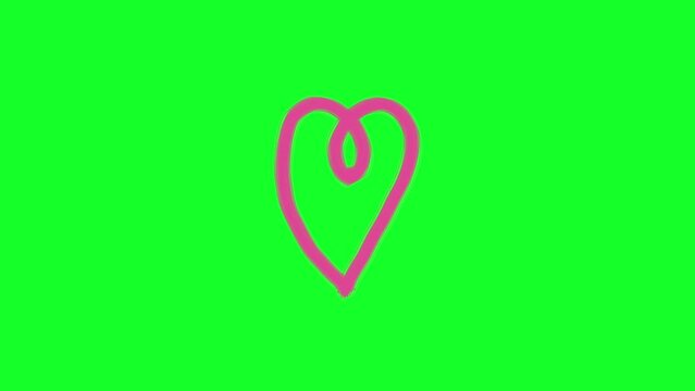 Hand-Drawn 2D Animation: Red Stroke of a Heart on Green Screen Background