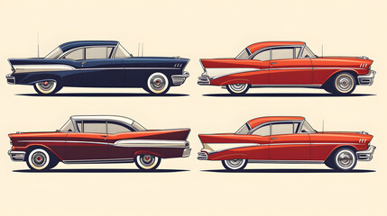 set of a classic car vector