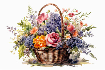 Obraz na płótnie Canvas composition of wildflowers beautifully arranged in a wicker basket