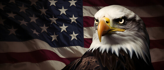 Adler vor einer Amerikanischen Flagge