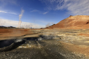 Hverarönd is a hydrothermal site in Iceland with hot springs, fumaroles, mud ponds and very active solfatares. It is located in the north of Iceland