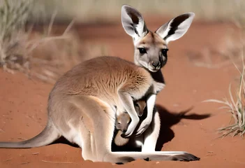 Raamstickers kangaroo in the grass © Shahla
