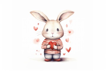 Obraz na płótnie Canvas Cute bunny with a heart, watercolor illustration, perfect for Valentine's Day and children's decor