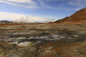 Hverarönd is a hydrothermal site in Iceland with hot springs, fumaroles, mud ponds and very active solfatares. It is located in the north of Iceland