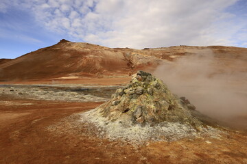 Hverarönd is a hydrothermal site in Iceland with hot springs, fumaroles, mud ponds and very active solfatares. It is located in the north of Iceland