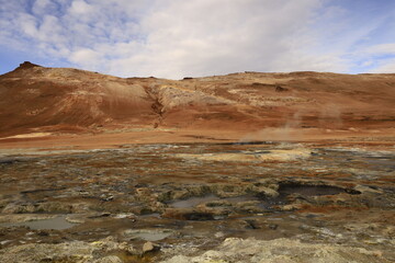 Hverarönd is a hydrothermal site in Iceland with hot springs, fumaroles, mud ponds and very active solfatares. It is located in the north of Iceland