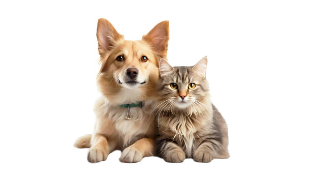 A Picture-Perfect Bond Between Dog and Cat, Capturing the Joy on a Transparent White Background