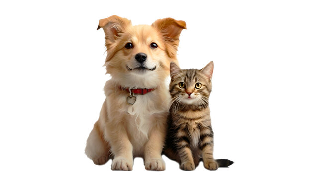A Picture-Perfect Bond Between Dog and Cat, Capturing the Joy on a Transparent White Background