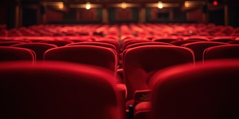 Theatre hall with rows of red velvet seats